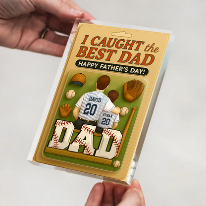 I Caught the Best Dad Baseball Custom Figure Personalized Acrylic Block Plaque, Father's Day Gift For Dad And Kids Acrylic Block Plaque FUll Size