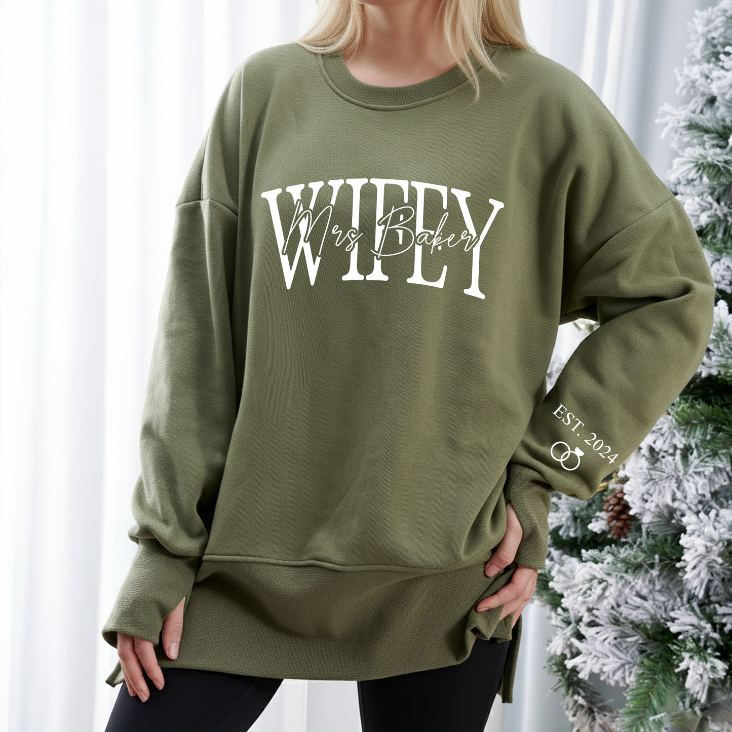 Personalized Wifey Oversized Sweatshirt – Custom Mrs Name & Est. Year