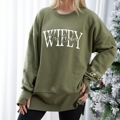 Personalized Wifey Oversized Sweatshirt – Custom Mrs Name & Est. Year
