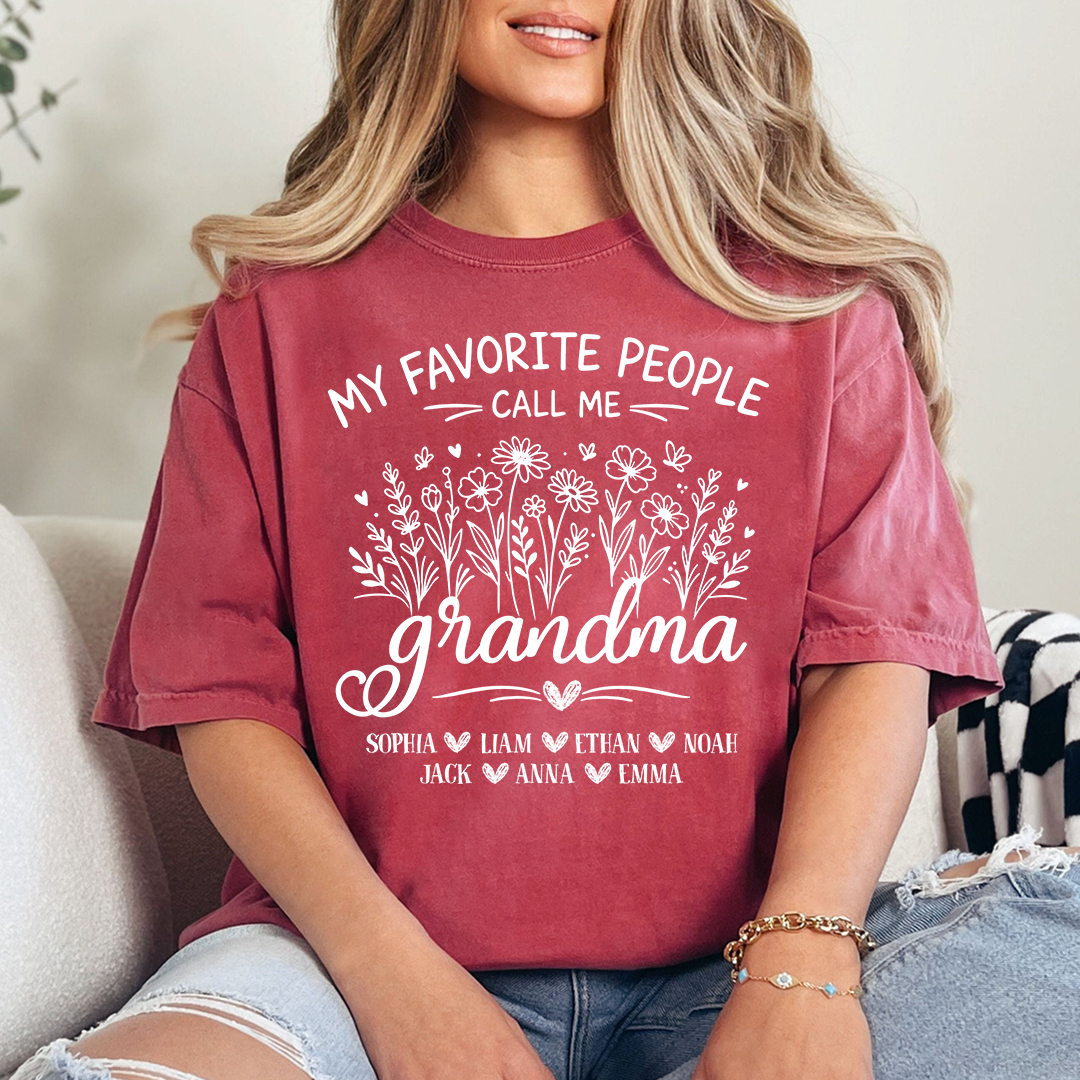 Personalized Grandma T-Shirt, My Favorite People Call Me Grandma Floral Design with Names