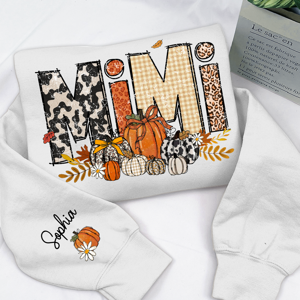 Preppy Fall Mimi Custom Grandma Pumkin Sweatshirt, Personalized For Grandma And Kids