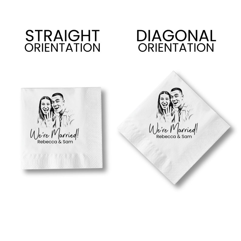 Personalized Sketched Wedding  Napkins, Elegant Gifts for Couple, Engagement Party, Custom Paper Beverage, Engagement