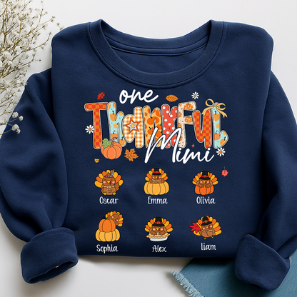 Personalized One Thankful Mimi Turkey Sweatshirt, Gift for Grandma and Kids