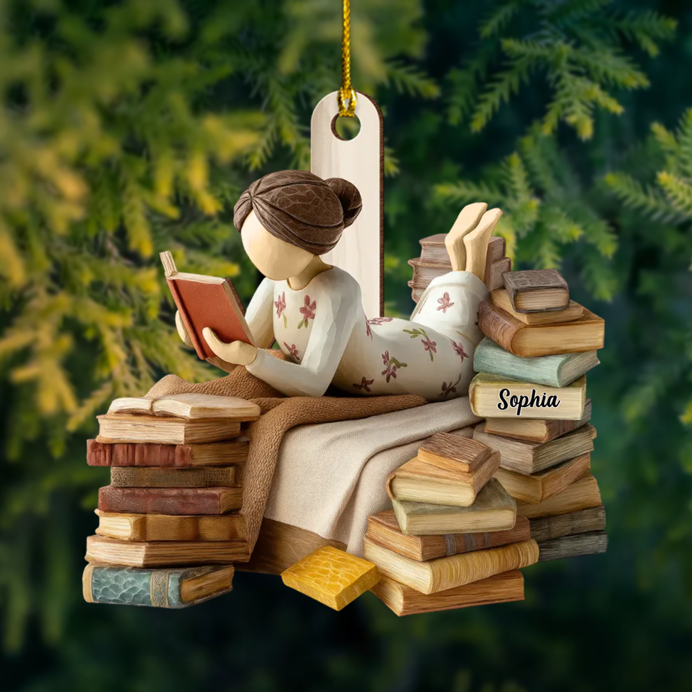Personalized Book Lover Ornament – Custom Name Girl Reading Christmas Tree Decoration 2025 Ornament