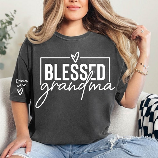 Blessed Grandma Shirt, Personalized Grandkids Names Sleeve Tee, Faith Based Grandma T Shirt, Christian Gift for Grandma Women