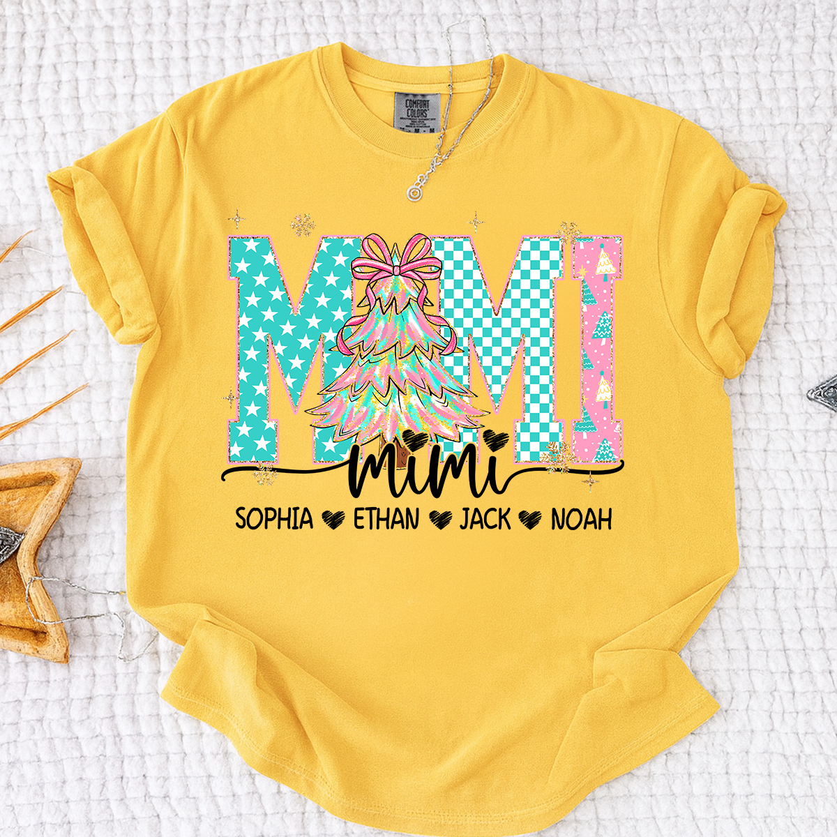 Comfort Colors® Personalized Mimi Christmas Shirt, Custom Holiday Tree Shirt with Kids Names