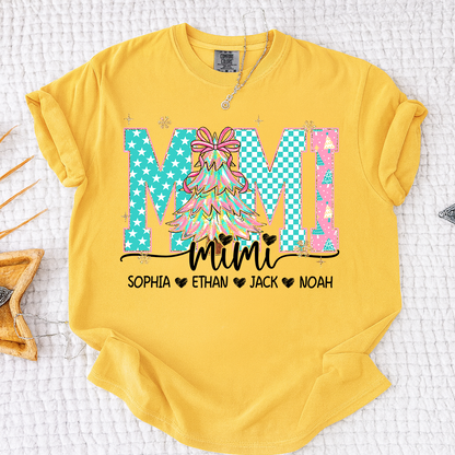 Comfort Colors® Personalized Mimi Christmas Shirt, Custom Holiday Tree Shirt with Kids Names