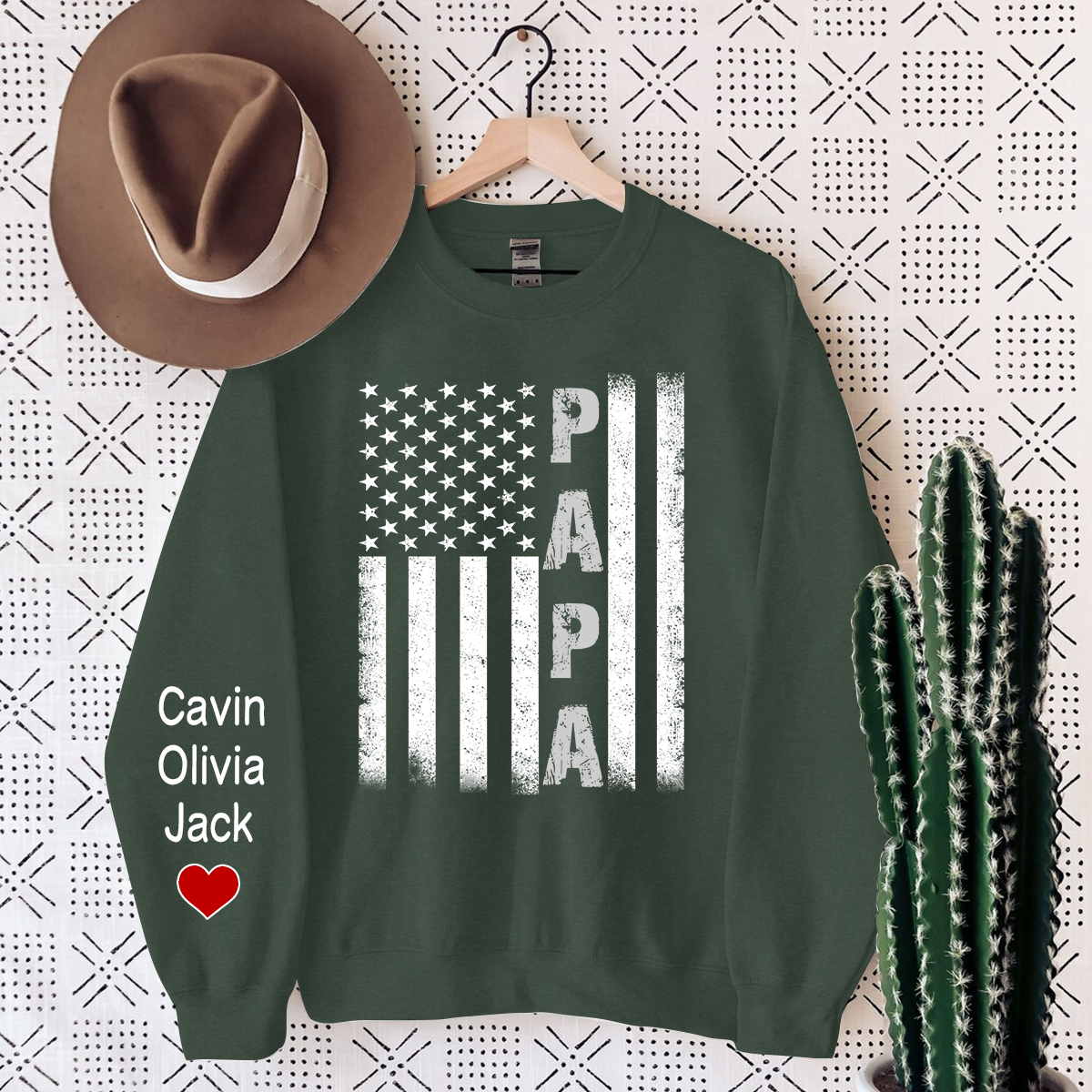 Personalized Papa Flag, Custom Papa And Kids, Papa Gift Sweatshirt