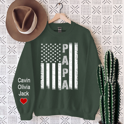 Personalized Papa Flag, Custom Papa And Kids, Papa Gift Sweatshirt