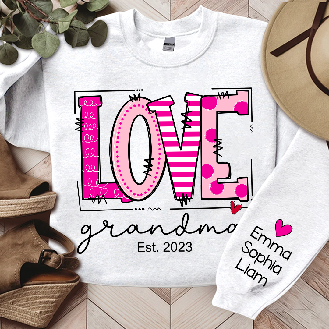 Love Pink Valentine Grandma Life Sweatshirt, Custom Grandma And Kids, Grandma Gift TH Sweatshirt