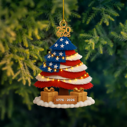 American Flag Christmas Ornament 2026 – Patriotic 250 Years USA Anniversary Tree Decoration