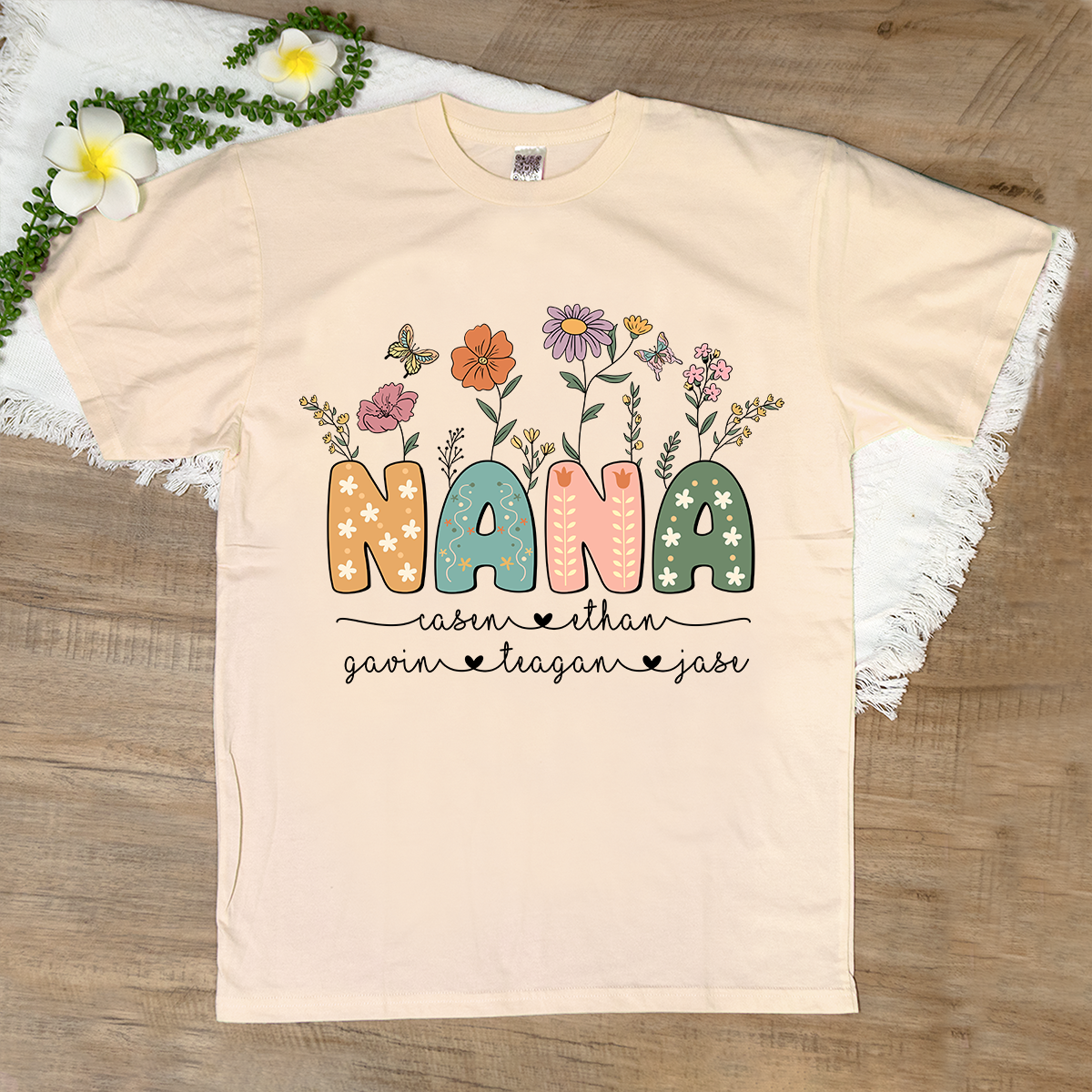 Personalized Floral Nana Shirt, Custom Grandma With Grandkids Mothers Day Gift T-Shirt
