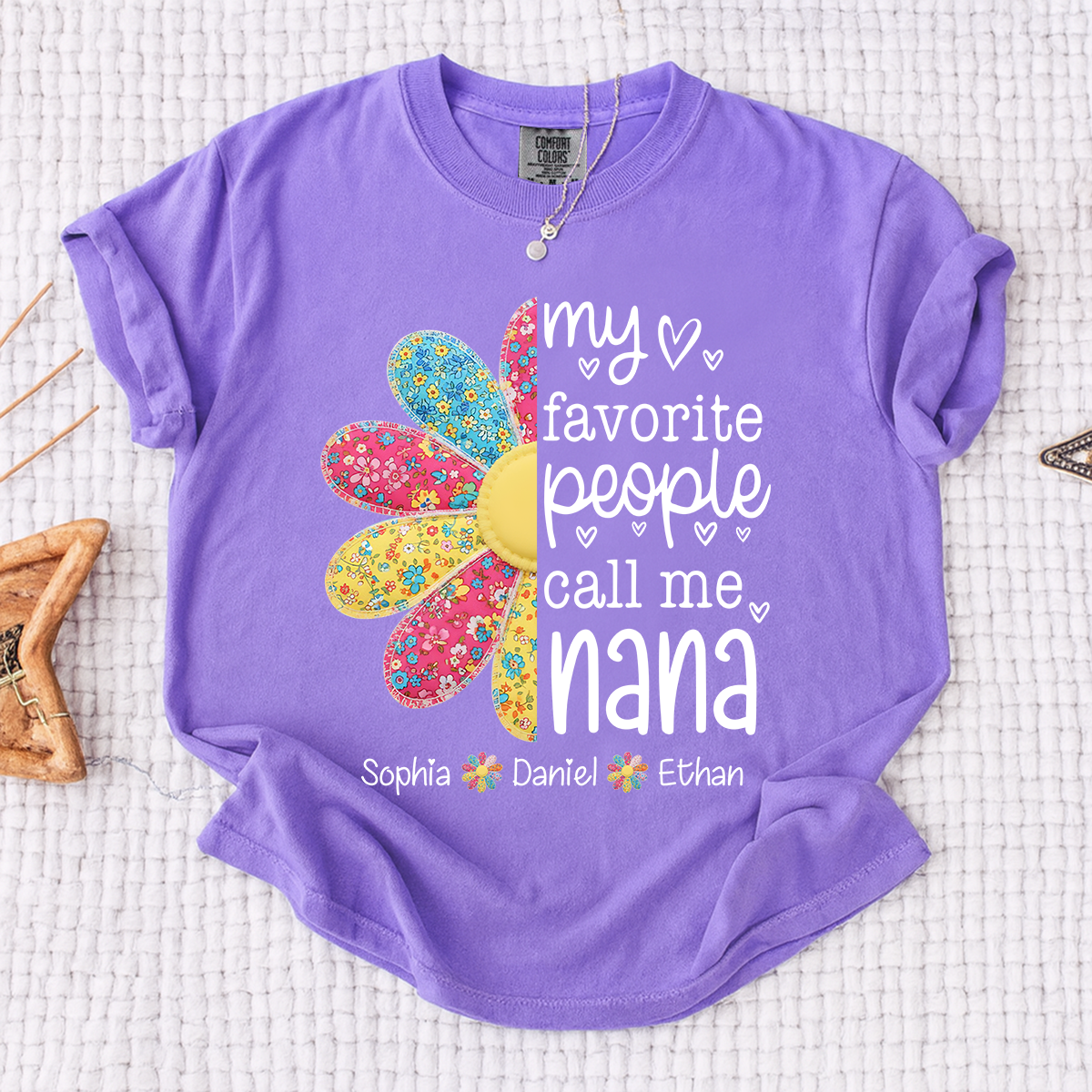 Comfort Colors My Favorite People Call Me Nana Shirt, Personalized Nana T-Shirt with Custom Names and Flower Design