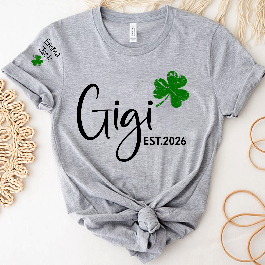 Gigi Shamrock Shirt For St Patrick’s Day, Cute Green Family T-Shirt For Grandma With The Names