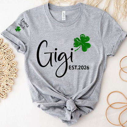 Gigi Shamrock Shirt For St Patrick’s Day, Cute Green Family T-Shirt For Grandma With The Names