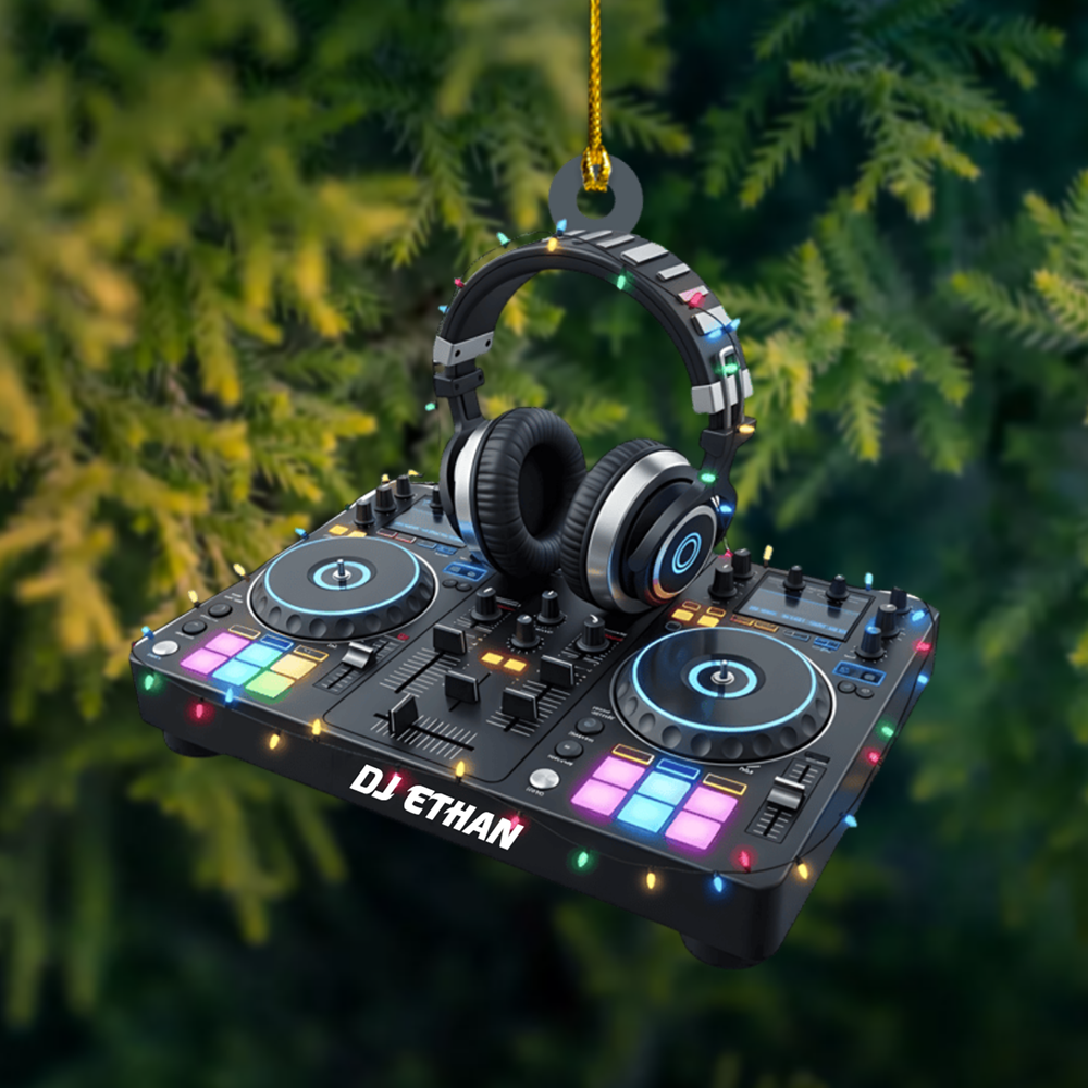 Personalized DJ Ornament 2025 – Custom Name Turntable and Headphones Christmas Tree Decoration Ornament