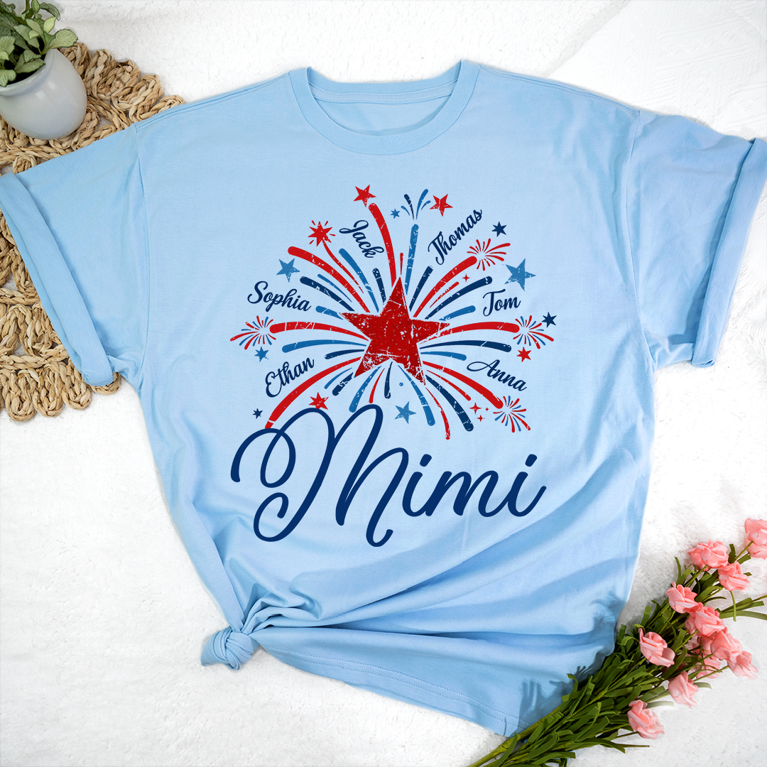 Mimi USA Fireworks Shirt, Custom Family Names for 4th of July or Independence Day Celebration