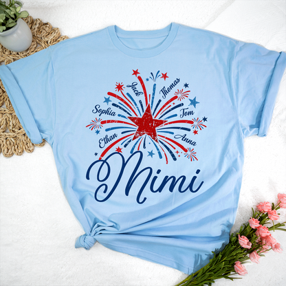 Mimi USA Fireworks Shirt, Custom Family Names for 4th of July or Independence Day Celebration