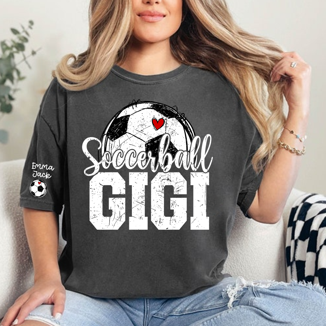 Soccer Mimi Shirt with Custom Names, Soccer Ball Heart Family Tee