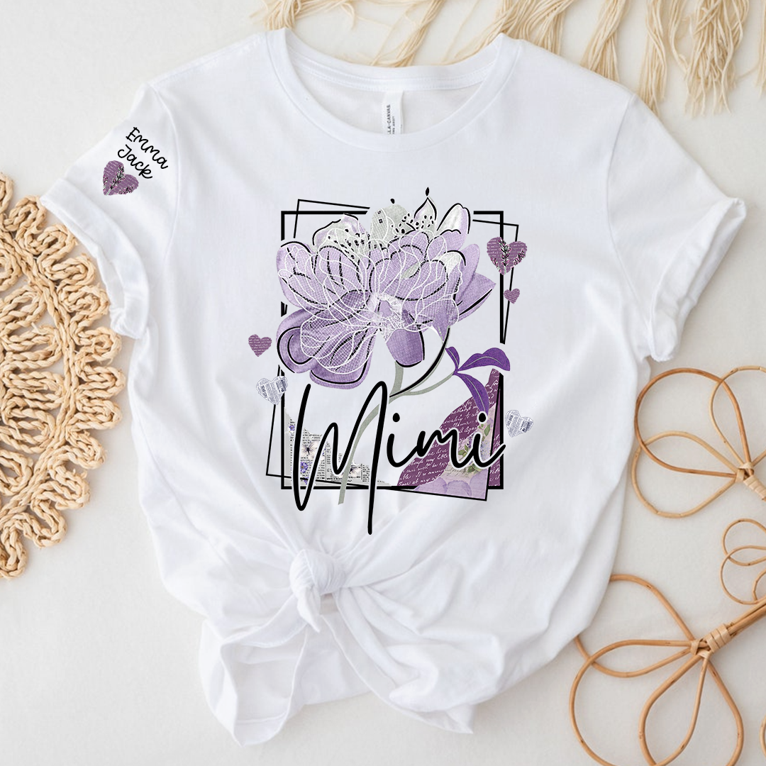 Personalized Mimi Shirt – Floral Mimi T-Shirt with Custom Name and Elegant Purple Design