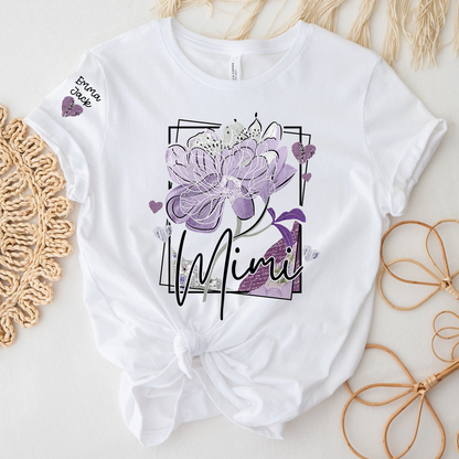 Personalized Mimi Shirt – Floral Mimi T-Shirt with Custom Name and Elegant Purple Design