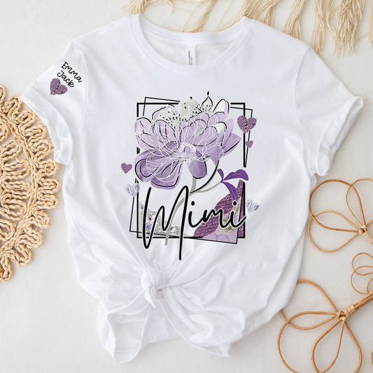 Personalized Mimi Shirt – Floral Mimi T-Shirt with Custom Name and Elegant Purple Design