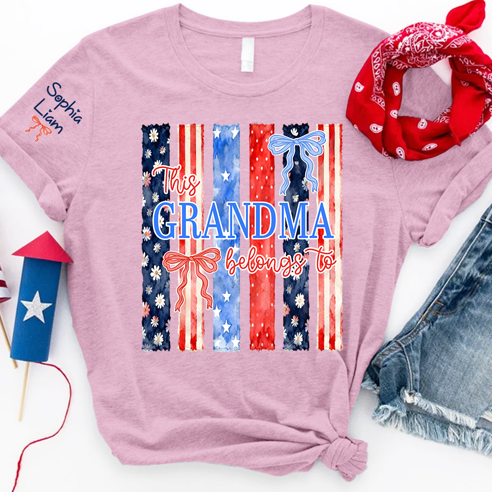 Personalized This Grandma Belongs To T Shirt, Custom Gift for Grandma with Family Names, Patriotic Design for 4th of July