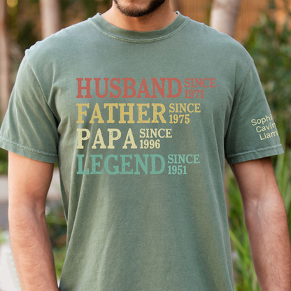 Husband, Father, Papa, Legend Custom T Shirt with Year Established, Personalized Family Shirt