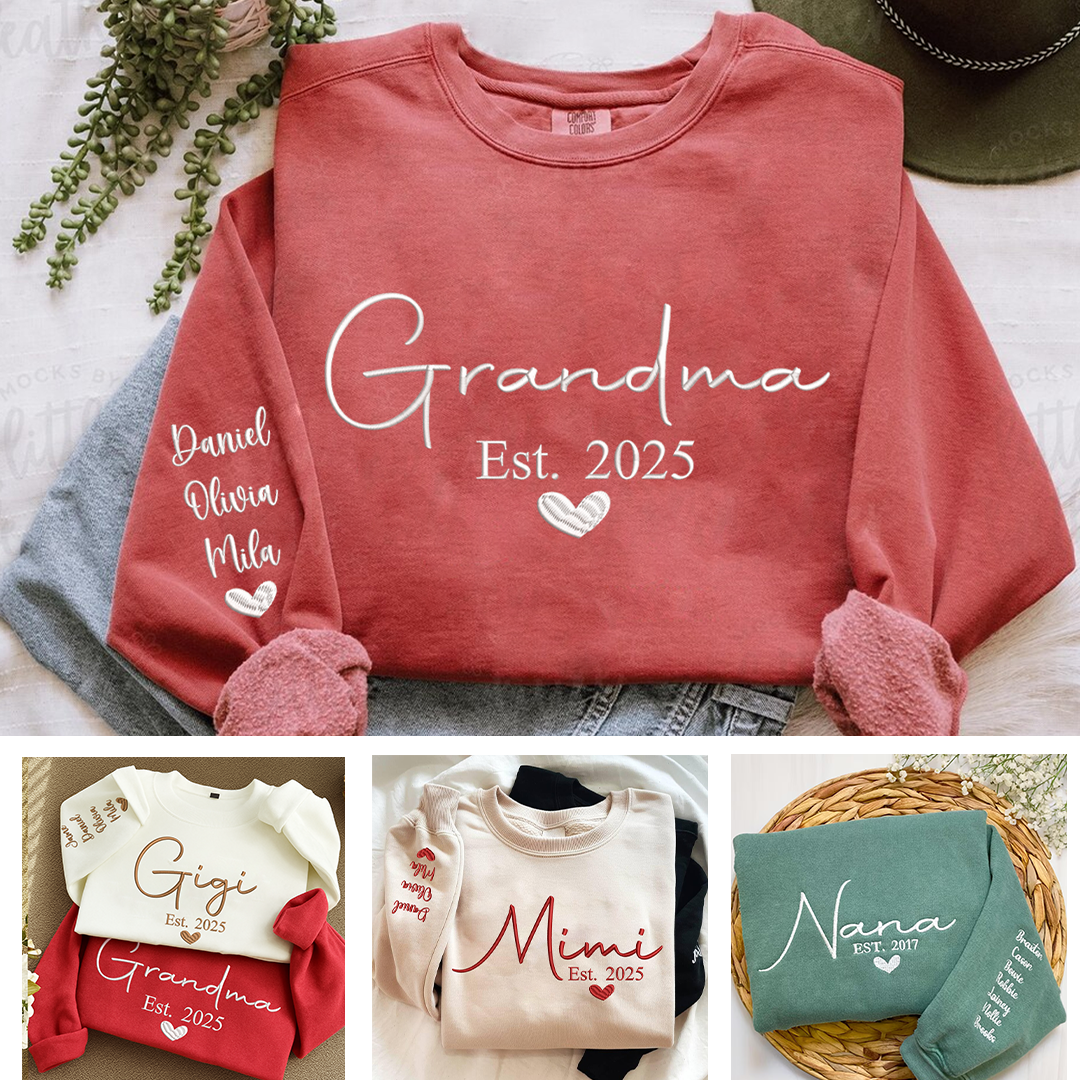 Custom Embroidered Grandma Nana Mimi Est And Grandkids