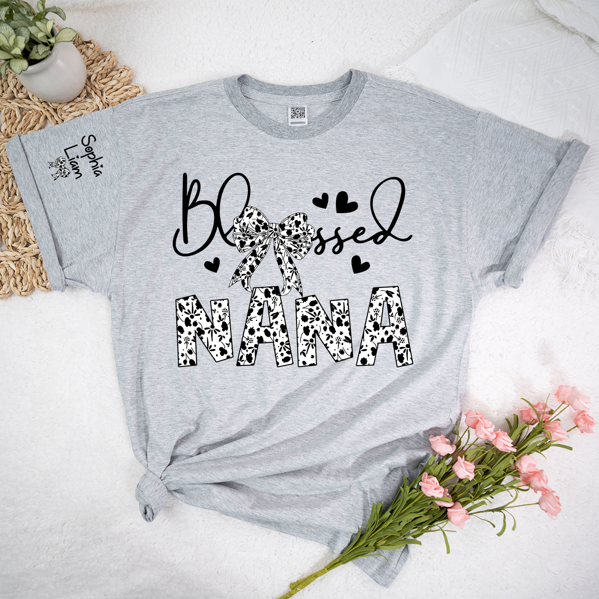 Nana Shirt Blessed Design, Floral Pattern Nana Tee with Bow, Mother’s Day Gift for Nana