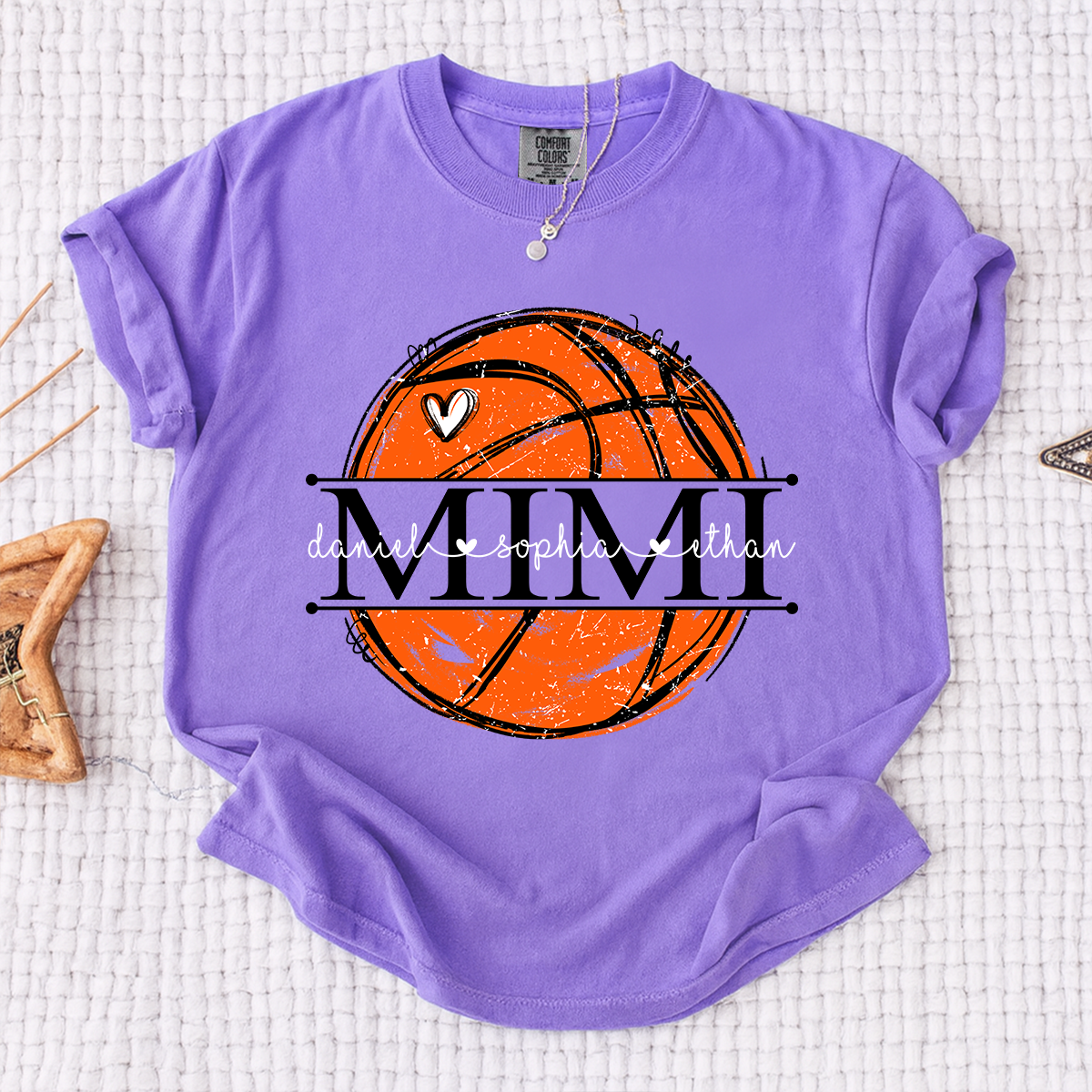 Comfort Basketball Mimi Shirt Personalized with Grandkids Names, Custom Sports Family T Shirt