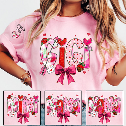 Personalized Gigi Valentine T-shirt, Cute Bow and Strawberry Design for Grandma and Kids