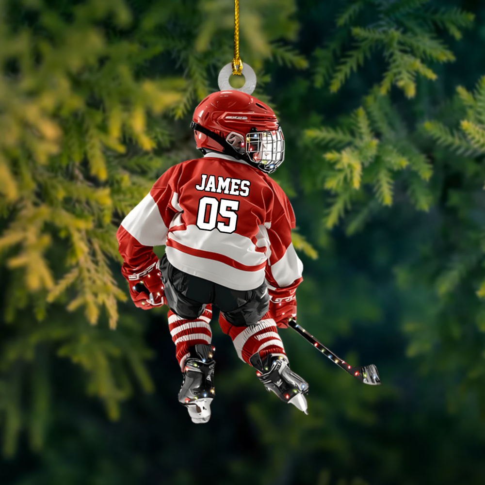 Personalized Hockey Player Ornament – Custom Name & Number Youth Ice Hockey Christmas Decoration Ornament