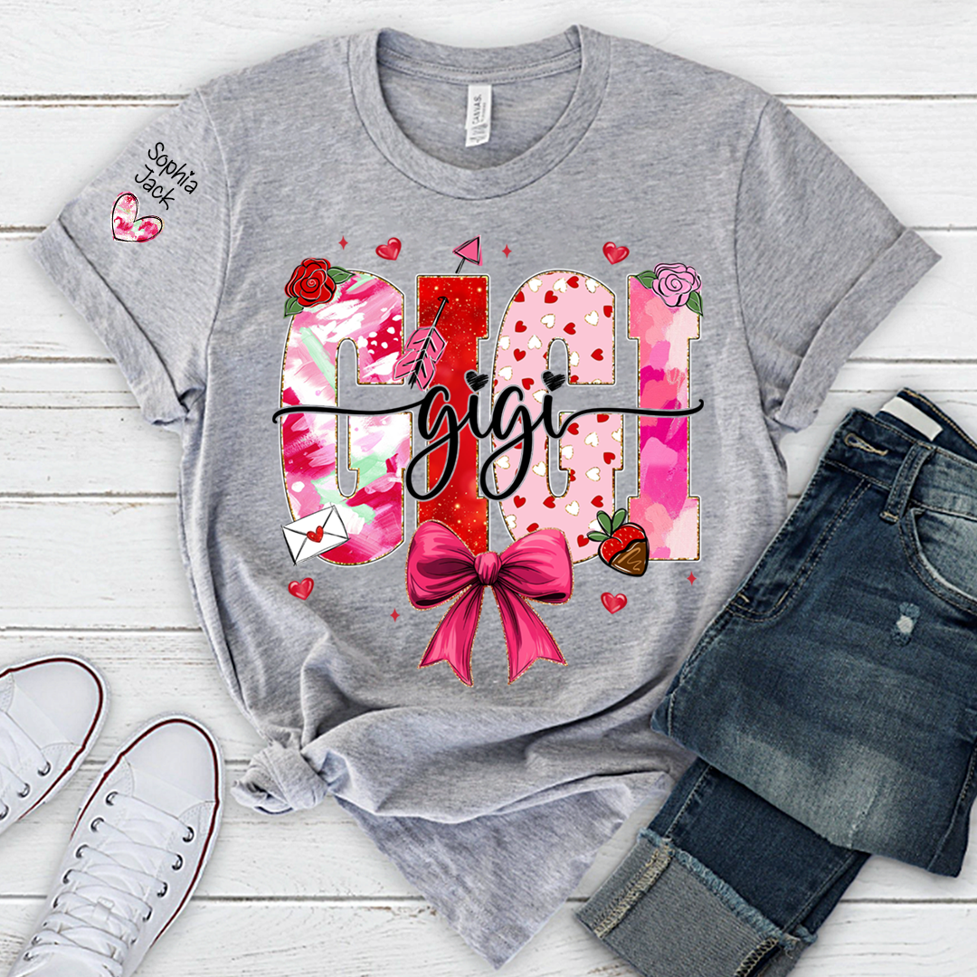 Valentine's Day Gigi T-shirt, Cute Heart Family Love Design For Gift Grandma