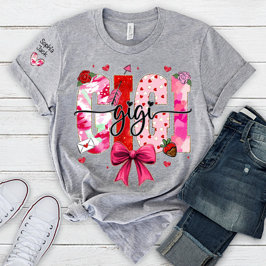 Valentine's Day Gigi T-shirt, Cute Heart Family Love Design For Gift Grandma