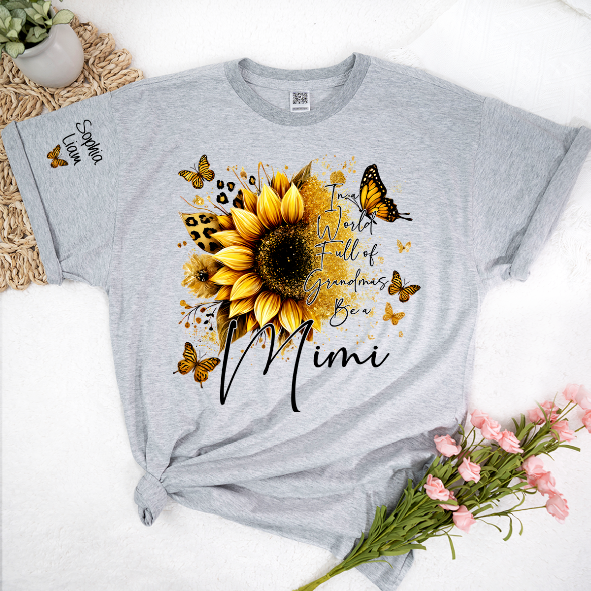 In a World Full of Grandmas Be a MIMI T Shirt, Personalized with Family Names, Sunflower and Butterfly Design, Ideal Gift for Mimi
