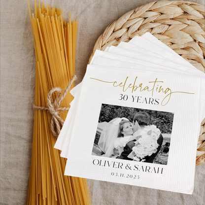30th Anniversary Party Napkins, Custom 40th Wedding Party, Cocktail Napkins for Wedding, Dinner Napkins, Monogram Cocktail Paper Napkins