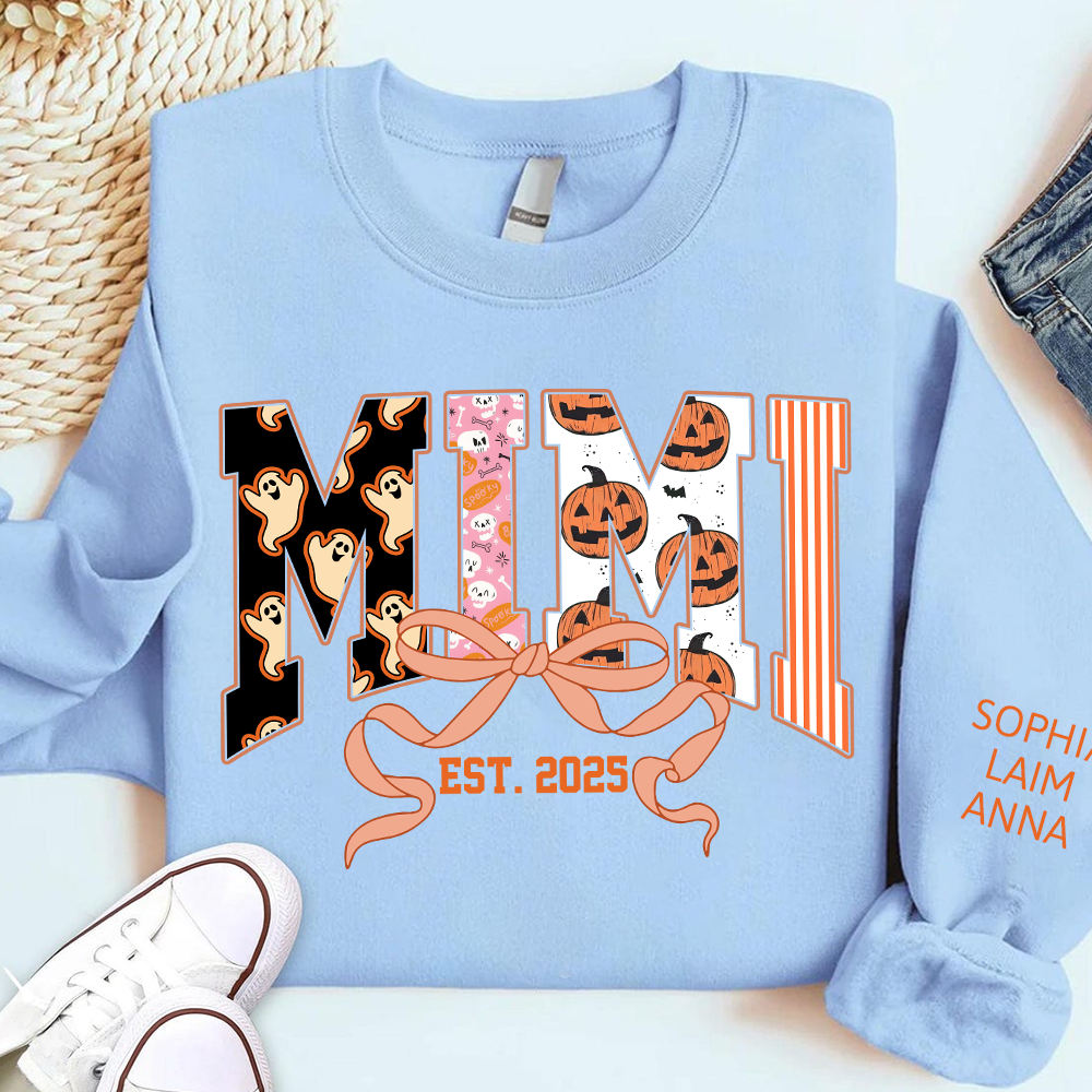 Personalized Halloween Grandma Sweatshirt, Custom Mimi And Kids Names