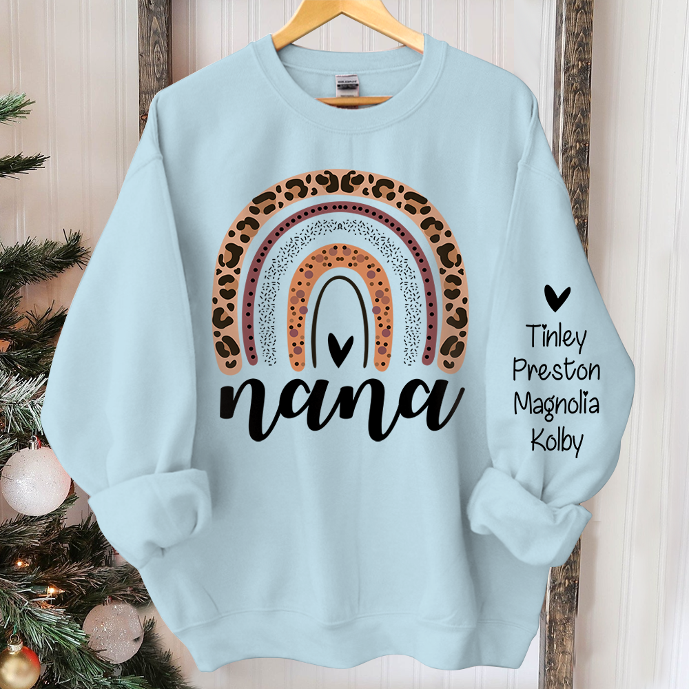 Personalized Leopard Rainbow Nana Sweatshirt, Custom Grandma and Grandkids Sweatshirt