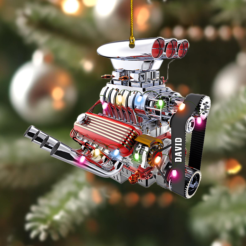 Personalized Car Engine Ornament 2025 – Custom Name Racing Engine Christmas Ornament Gift for Car Lovers Ornament