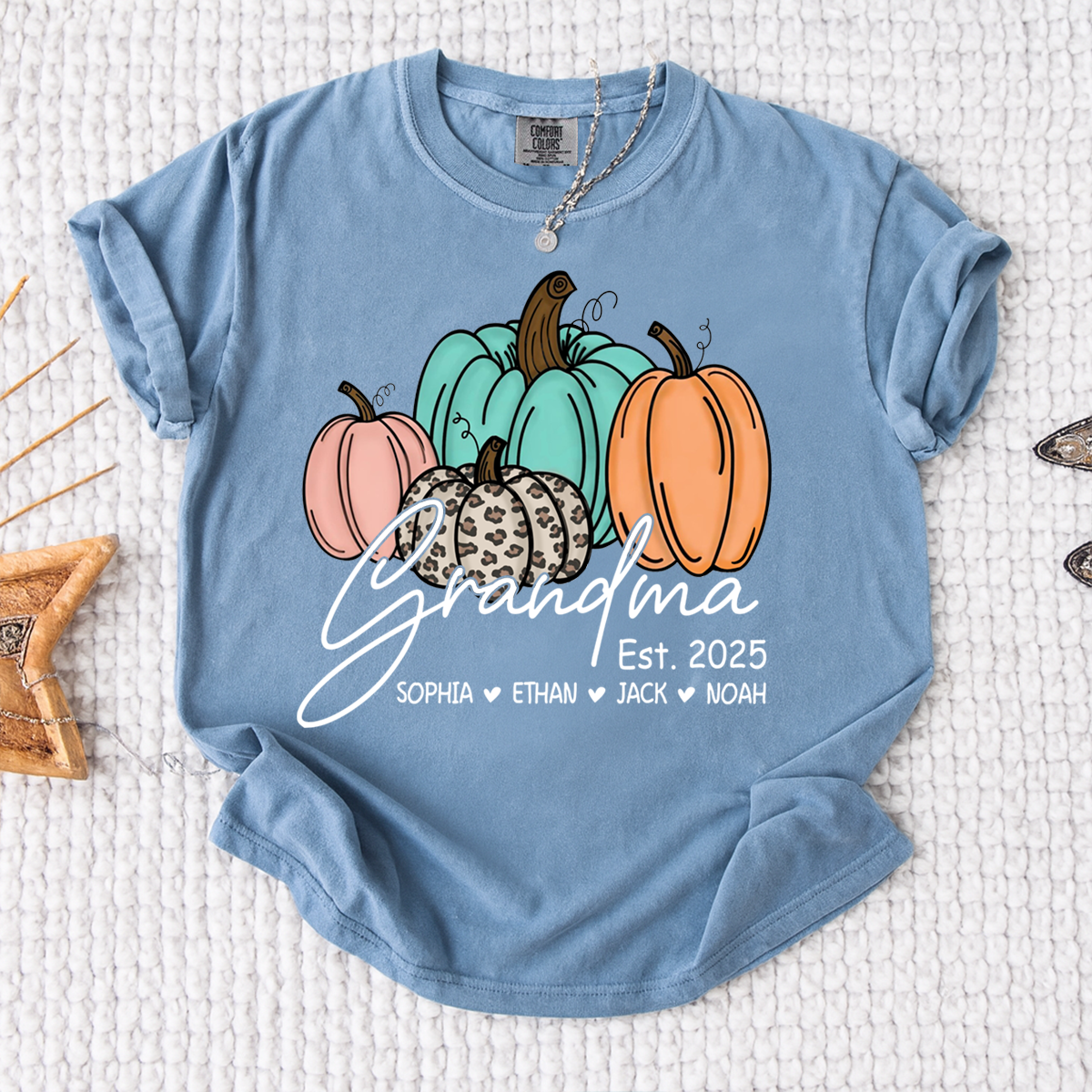 Comfort Colors® Fall Pumpkin Grandma Shirt, Personalized Autumn Gift for Grandma