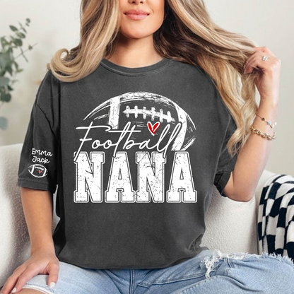 Personalized Nana Football Shirt with Heart, Custom Football Tee Kids Names And Grandma