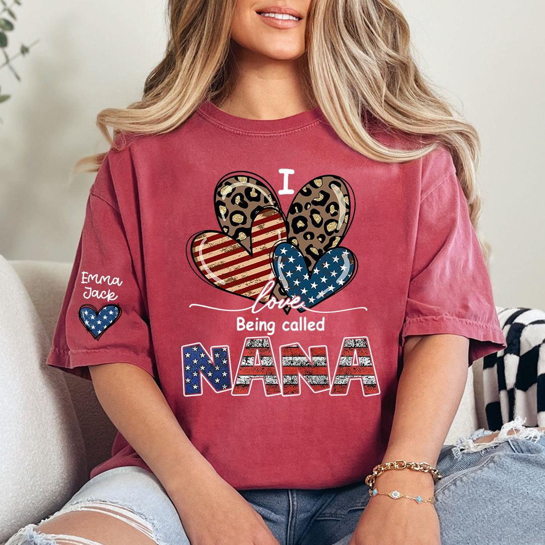 I Love Being Called Nana American Flag Heart T-Shirt, For Gift Grandma And Kids