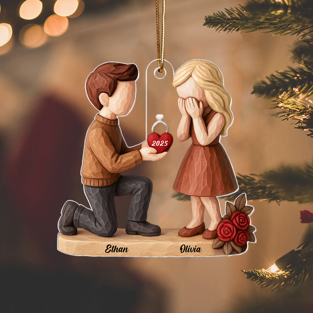 Personalized Engagement Ornament 2025 – Custom Couple Proposal Christmas Tree Decoration Gift Ornament