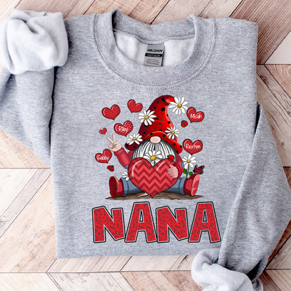 Nana Valentine Sweatshirt with Gnome Heart Design, Cute Family Love Crewneck