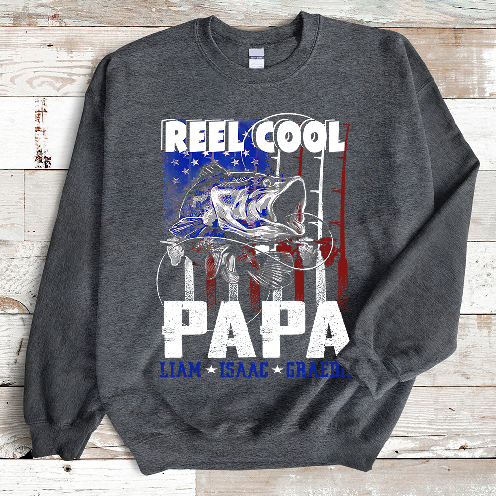 Reel Cool Papa with Kid names Sweatshirt