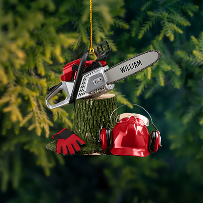 Personalized Chainsaw Ornament – Custom Name Chainsaw Christmas Decoration for Tree Workers and Woodcutters Ornament