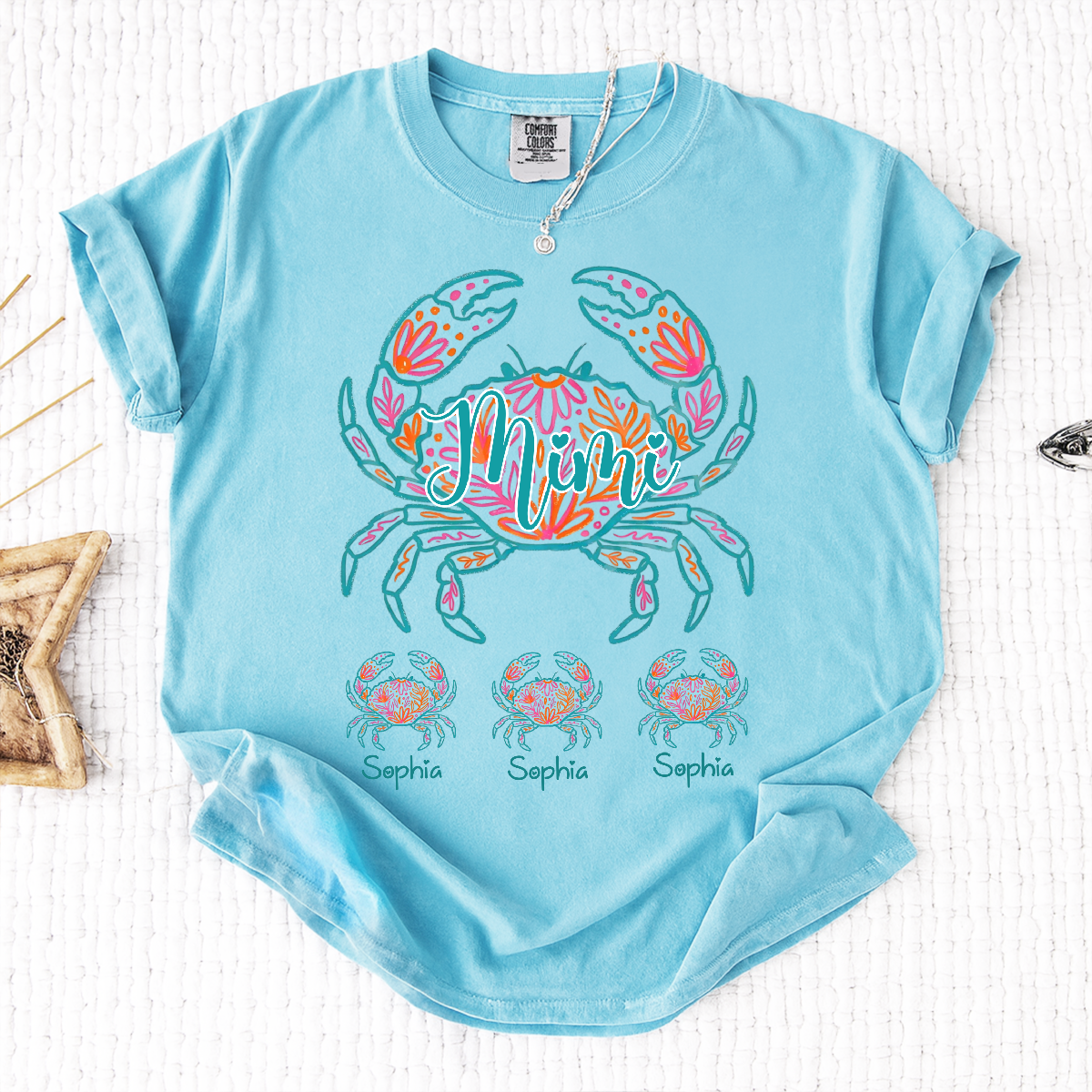 Comfort Colors Personalized Floral Crab Shirt for Women – Custom Name Cancer Zodiac Graphic Tee, Cute Beach Summer T-Shirt
