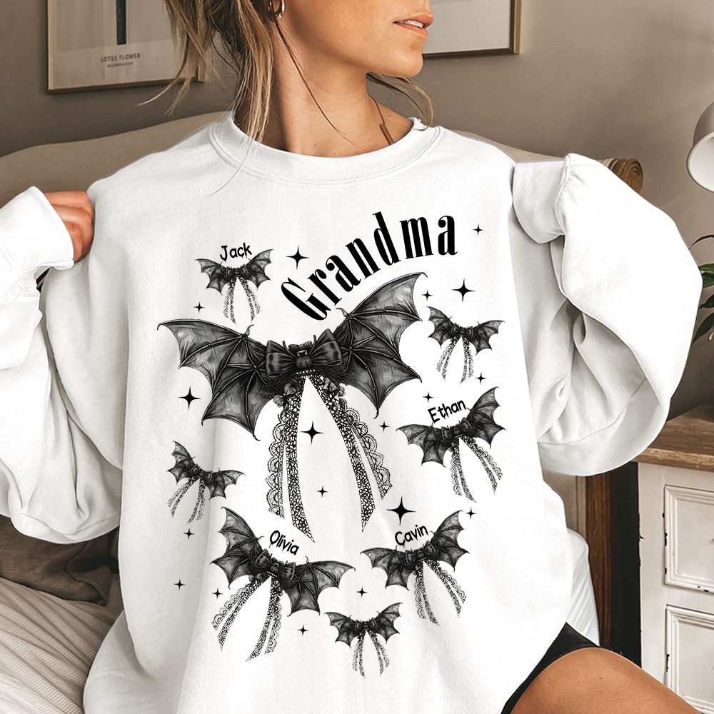 Grandma Halloween Sweatshirt, Personalized Family Spooky Bow for Grandma And Kids