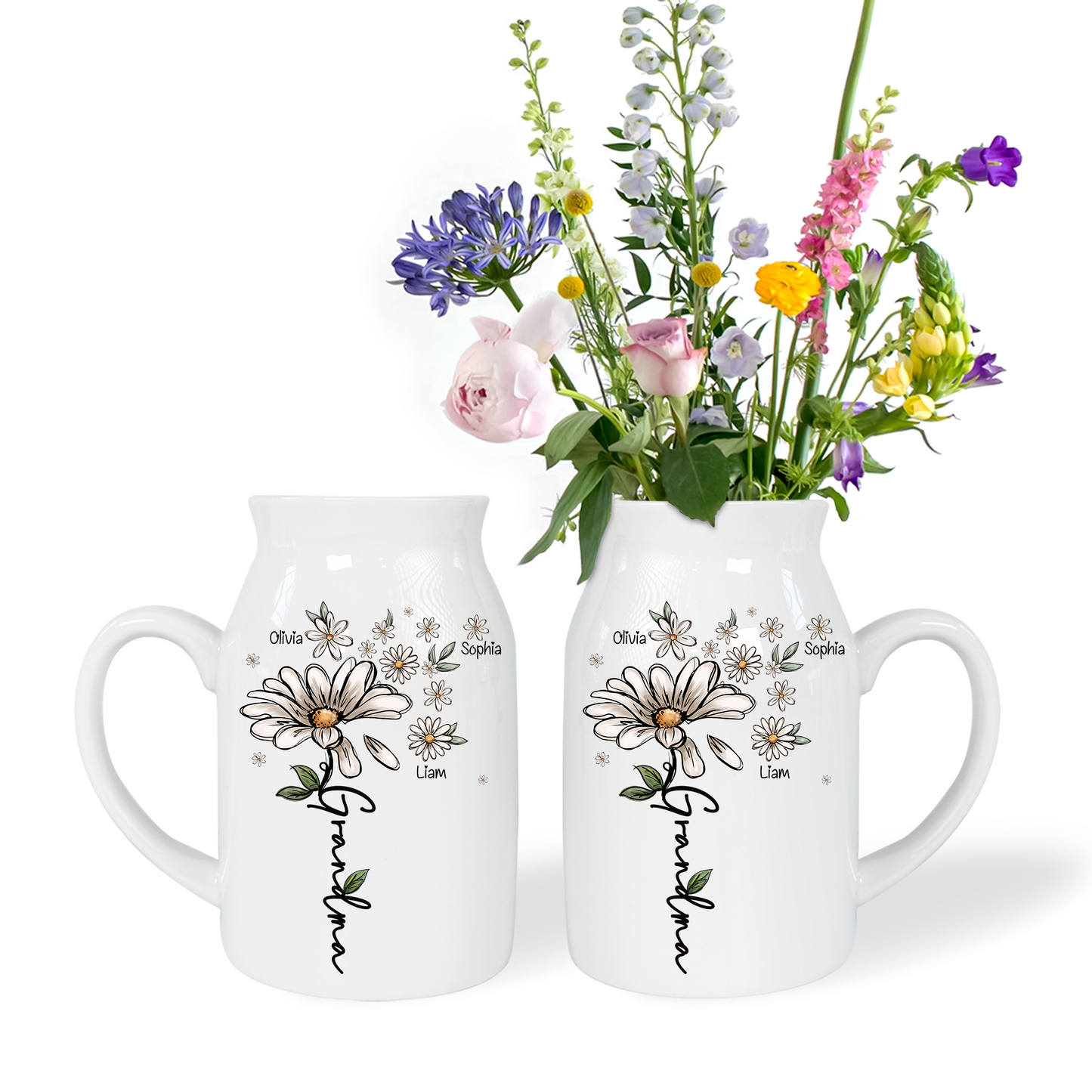 Grandma And Kids Gift Flower Daisy - Custom Home Decoration Flower Vase According To Family Requirements, Ceramic Flower Vase